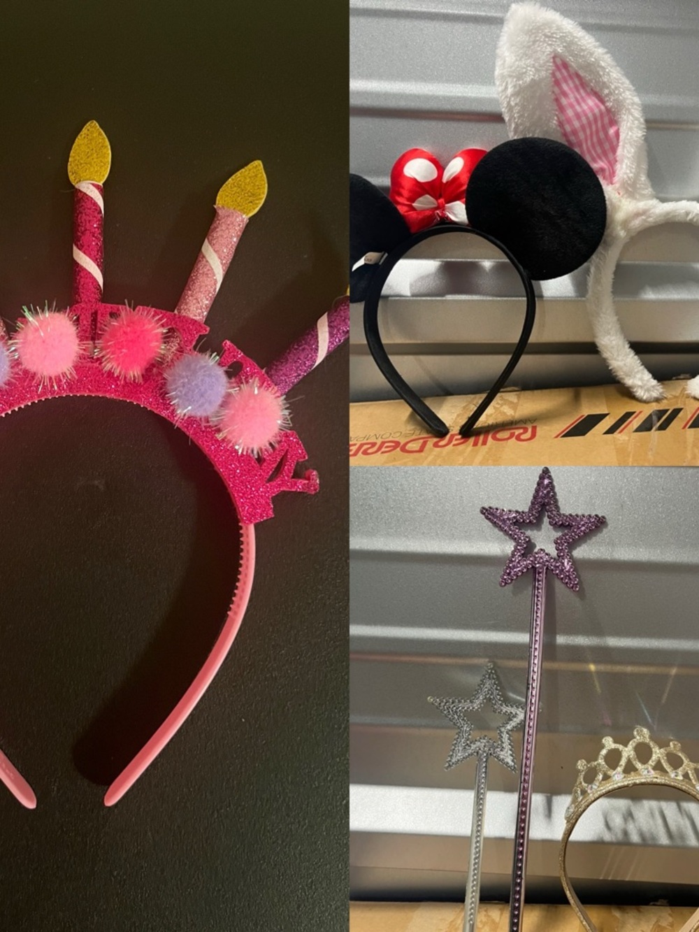 Sparkly Pink Birthday Candle Headband with Pom-Pom Accents